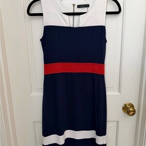 THML Navy and White Midi Dress with Red Band